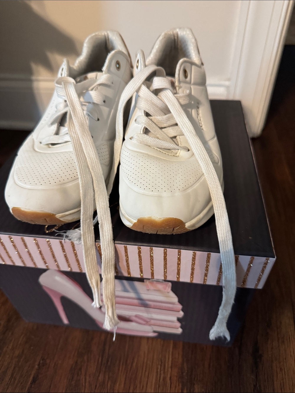 Skechers Kids White and Tan Sneakers